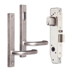 Lockwood 3782 Narrow Stile Classroom Lock Kit with Square End Plate Furniture Satin Chrome and KD Cylinder - 3782KIT05