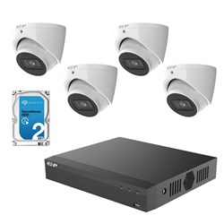 EZ-IP powered by DAHUA 4 Channel Camera Kit includes 1x EZNVR1D04HSP, 4x EZIPCT1B62PAS0280BS2 Cameras and 2TB Hard Disk Drive