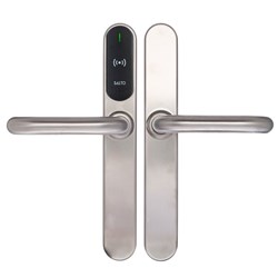 SALTO XS4 Original+ Escutcheon Mifare BLE 40mm Narrow Body U Handle Satin Stainless Steel Black Reader 60-75mm Door 8mm Spindle Indoor