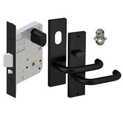 Dormakaba MS2602 Entrance Lock Kit with 6600 Square End Plate Furniture and KD Cylinder PVD Black - MS2602KIT/ENT/KDBLK 9400000015139