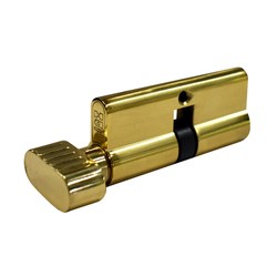 PROTECTOR Euro Cylinder and Turn LW5 Profile KA with 2 Keys Fixed Cam Polished Brass 70mm - PCT70-6P-KA-PB