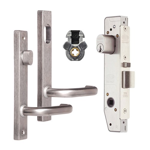 Lockwood 3782 Narrow Stile Entrance Lock Kit with Square End Plate Furniture Satin Chrome Adaptor and KD Cylinder - 3782KIT04