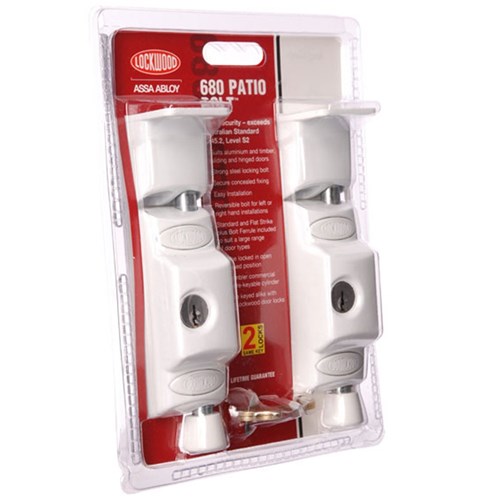 LOCKWOOD PATIO BOLT 680-2 TWIN WHT DP