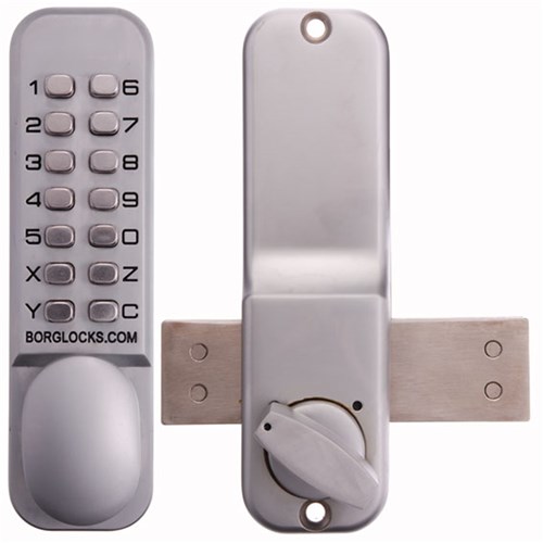 Borg Mechanical Digital Door Lock with Knob and Rim Mount Deadbolt Satin Chrome - BL2005SC