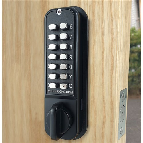 Borg Mechanical Digital Door Lock with Knob Back to Back Easicode Pro Keypads and Mortice Deadbolt Marine Grade Black - BL2127MGPROECP