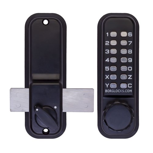 Borg Mechanical Digital Door Lock with Knob Holdback and Rim Mount Deadbolt Marine Grade Black - BL2605MGPRO