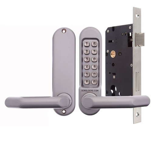 Borg Mechanical Digital Door Lock with Lever and 60mm Backset Euro Mortise Lock Satin Chrome - BL5000SC