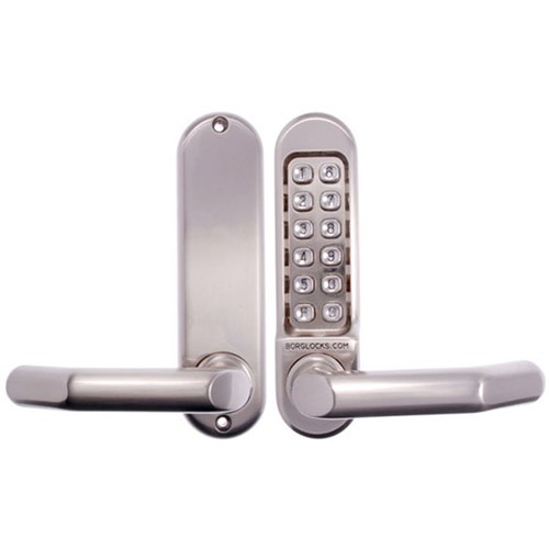 Borg Mechanical Digital Door Lock with Lever and 8mm Spindles Satin Stainless - BL5001SS