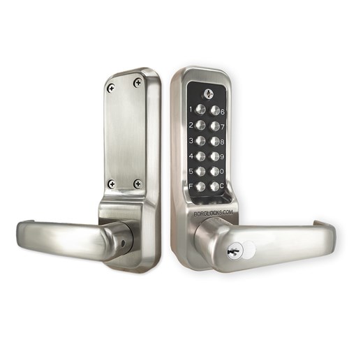 Borg Mechanical Heavy Duty Digital Door Lock with Lever Easicode Pro Keypad and SFIC Key Override Satin Stainless - BL7701SSECP