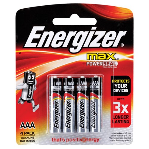 Energizer AAA 1.5V Alkaline Battery Standard Blister Pack of 4 - E300577500