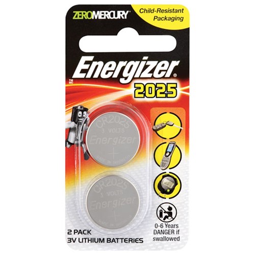 Energizer CR2025 3V Coin Cell Lithium Battery Pack of 2 - E303804100