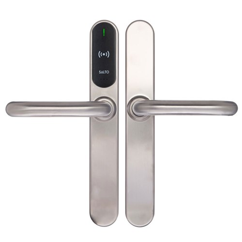 SALTO XS4 Original+ Escutcheon, Mifare BLE, 40mm Narrow Body U Handle, Satin Stainless Steel, Black Reader, 47-53mm Door, 7.6mm Spindle, Outdoor IP56