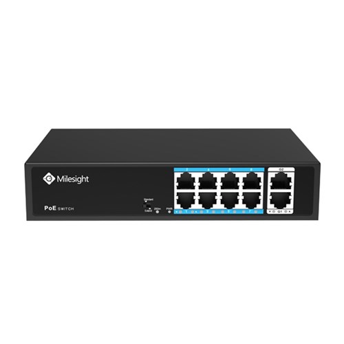 Milesight 8 Port Unmanaged Network Switch with 8 PoE Ports plus 2 Uplink Ports - MS-S0208-GL
