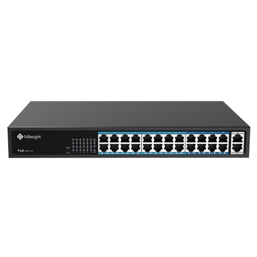 Milesight 24 Port Unmanaged Network Switch with 24 PoE Ports plus 2 Uplink Ports - MS-S0224-GL