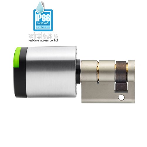 SALTO NEO, Half Euro Cylinder, Mifare, BLE + HSE, 30mm, Satin Chrome, Black Reader, (IP66)