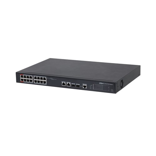 Dahua 18 Port Layer 2 Managed Network Switch with 16 PoE Ports, 2 Gigabit Uplink Ports plus 2 SFP Ports - DH-PFS4218-16ET-190-V3