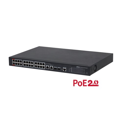 Dahua 26 Port Layer 2 Managed Network Switch with 24 PoE Ports, 2 Gigabit Uplink Ports plus 2 SFP Ports - DH-PFS4226-24ET-240-V3