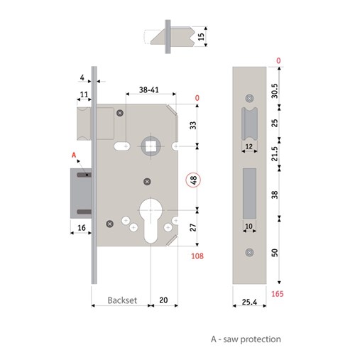 PROTECTOR 748 Series Euro Cylinder Mortice Sash Lock Pitch 48mm Backset 45mm Satin Brass - 735-2.5-SBF