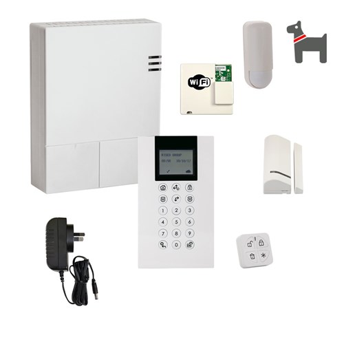 RISCO WiComm Pro WiFi Alarm Kit with Wireless Panda Keypad & Fob, Piccolo Pet Friendly PIR Detector and Reed Sw