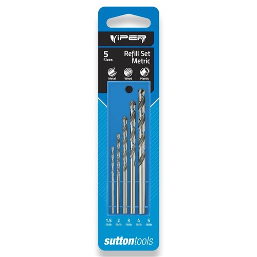 Suttom Drill Viper Jobber HSS 5 Piece Refill Set 1.5,2.0,3.0,4.0,5.0mm (Replaces D101SRKM3) - D105VRKM3